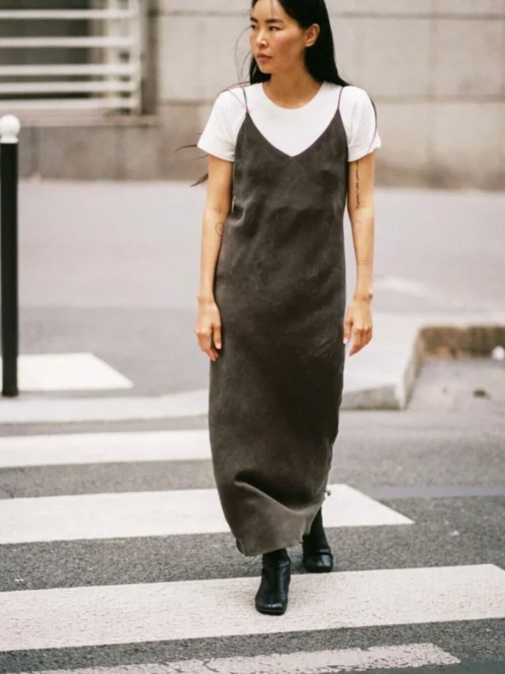OZMA Anaise Slip Dress, Japanese Cupro in Walnut